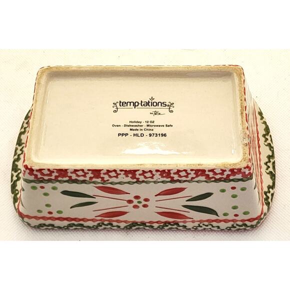 LOAF BAKING DISH-TEMP-TATIONS-Ceramic-Red & Green-Holiday Theme-Small - Picture 5 of 8